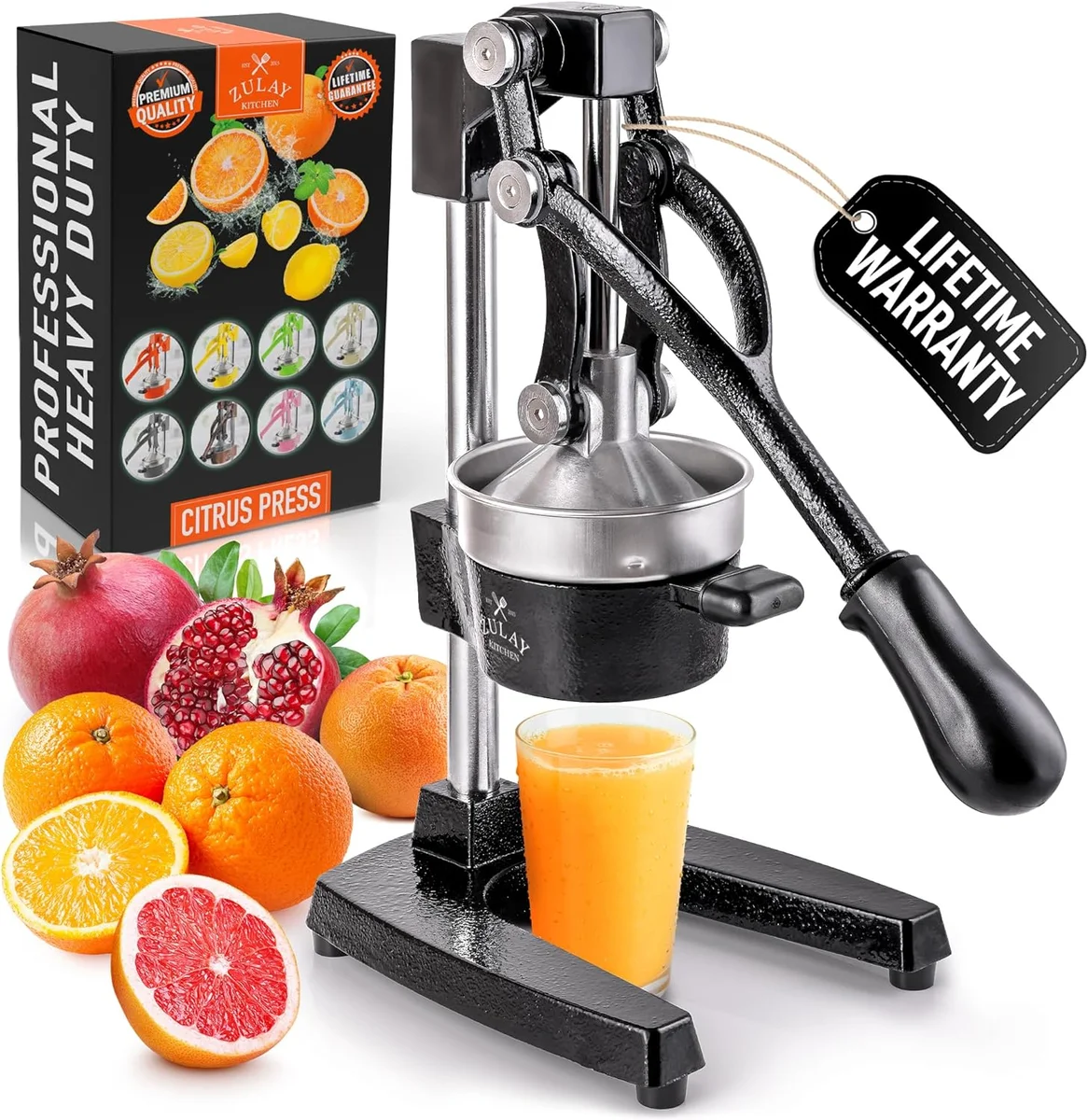 Zulay Kitchen Cast Iron Juicer Manual Citrus Press Heavy-Duty Stainless Steel Black New