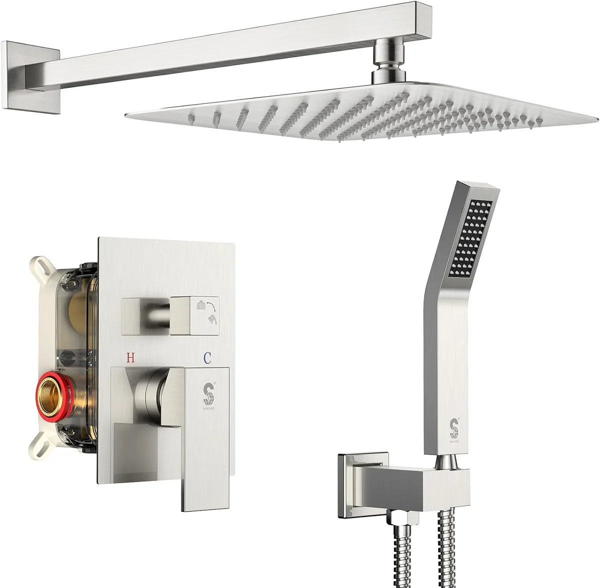 SR SUN RISE 12 Inches Rain Mixer Shower Combo Set SRSH-UPC41 Brushed Nickel New