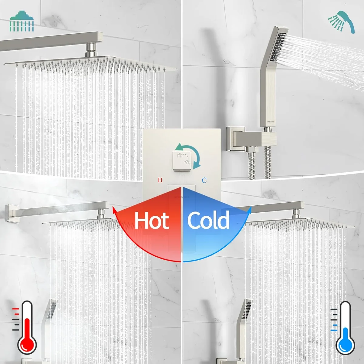 SR SUN RISE 12 Inches Rain Mixer Shower Combo Set SRSH-UPC41 Brushed Nickel New image 6