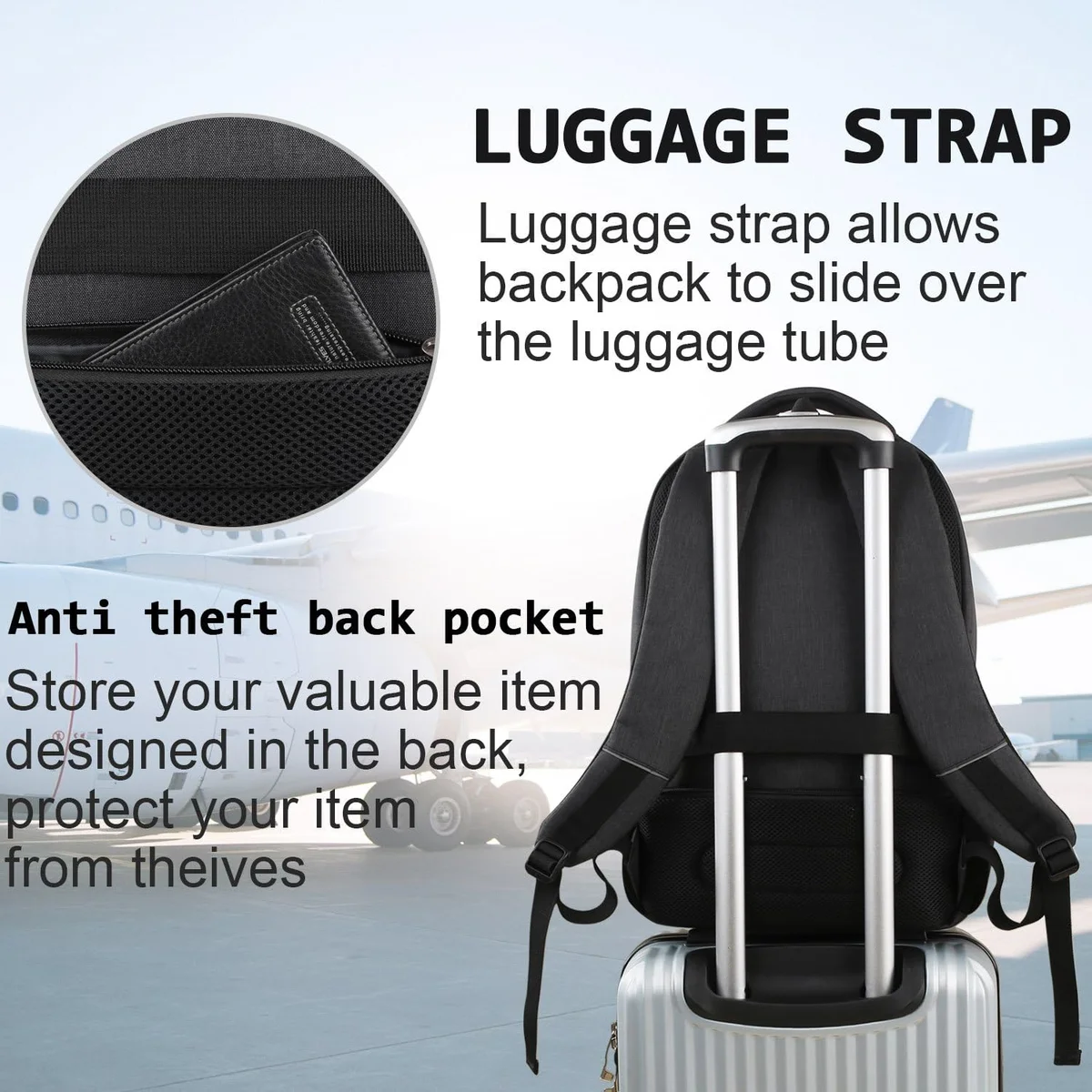 Volher Laptop Backpack Anti Theft Slim Durable 15.6 Inch Black - New image 6