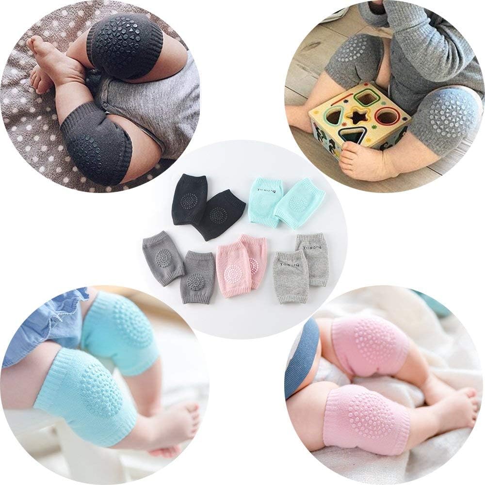 BOSONER Baby Crawling Knee Pads Large Cotton 5 Pairs Pink/Dark Grey/Grey/Black/Green New image 2
