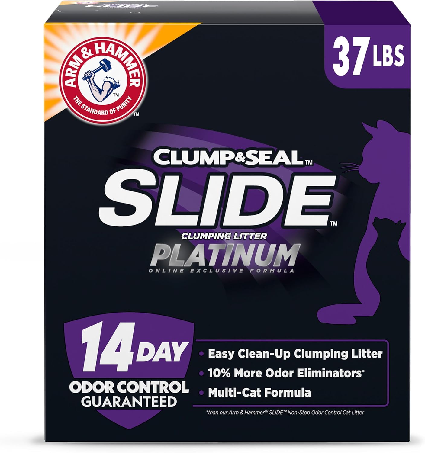 Arm & Hammer Clump & Seal SLIDE Platinum Multi-Cat Clumping Cat Litter 20505679 14-Day Odor Control 37 lbs New