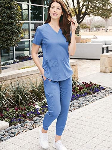 Med Couture V-Neck Scrub Top MC7459 4 Pockets, Rib-Knit Side Panel Red New image 3