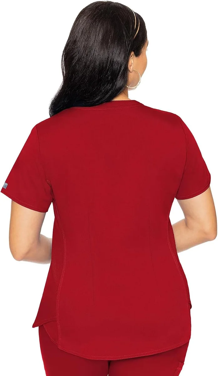 Med Couture V-Neck Scrub Top MC7459 4 Pockets, Rib-Knit Side Panel Red New image 5