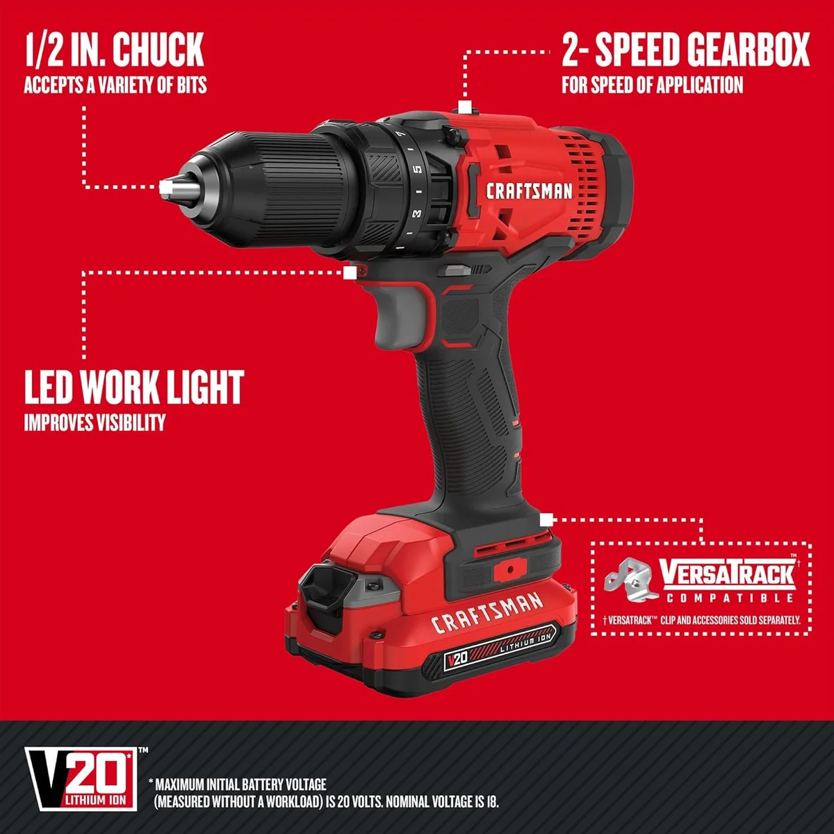 CRAFTSMAN V20 MAX Cordless Drill Driver and Impact Driver Set CMCK200C2 20V with 2 Batteries and Charger - New image 3