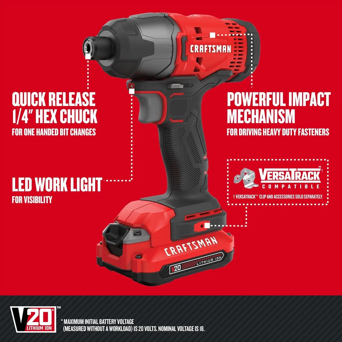 CRAFTSMAN V20 MAX Cordless Drill Driver and Impact Driver Set CMCK200C2 20V with 2 Batteries and Charger - New image 4