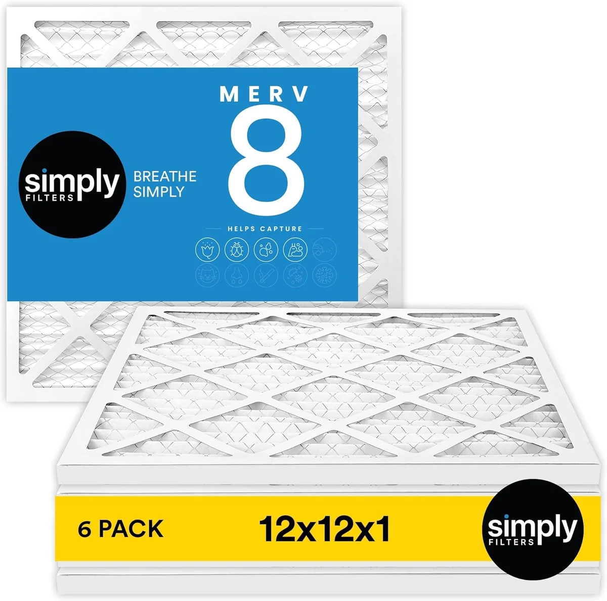 Simply 12x12x1 Air Filter MERV 8 MF121216 Dust, Pet & Allergy Control New