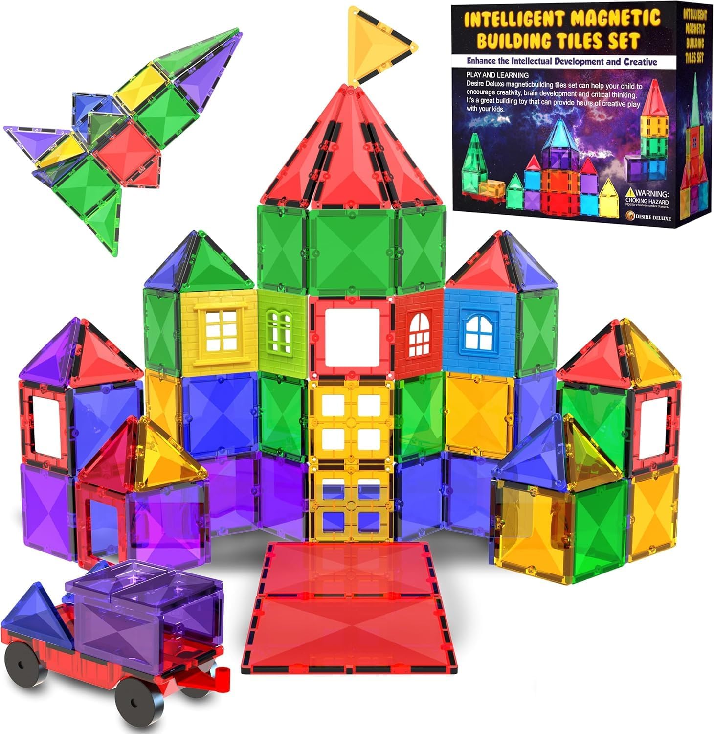 Desire Deluxe Magnetic Tiles Building Blocks Toy STEM Educational 57 PCS Multicolor New