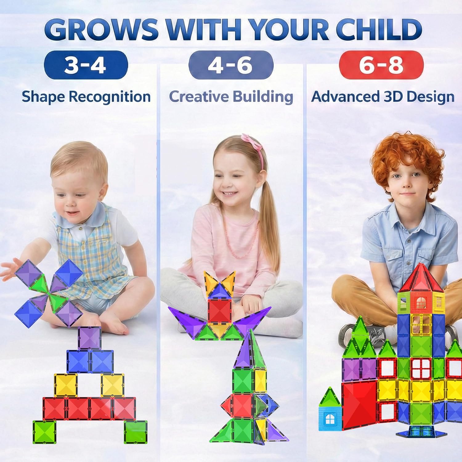 Desire Deluxe Magnetic Tiles Building Blocks Toy STEM Educational 57 PCS Multicolor New image 2