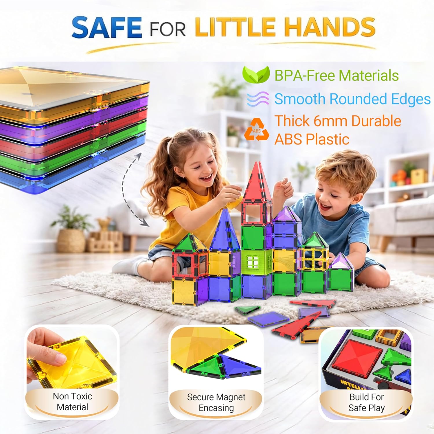 Desire Deluxe Magnetic Tiles Building Blocks Toy STEM Educational 57 PCS Multicolor New image 3