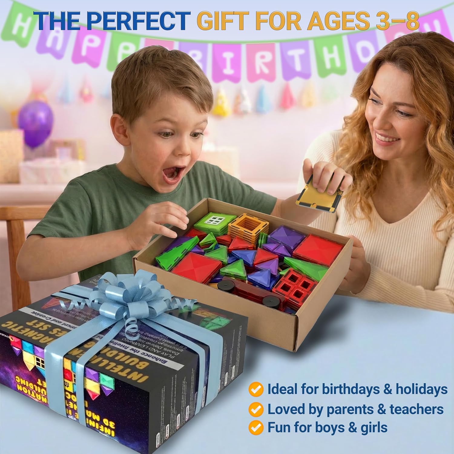 Desire Deluxe Magnetic Tiles Building Blocks Toy STEM Educational 57 PCS Multicolor New image 4
