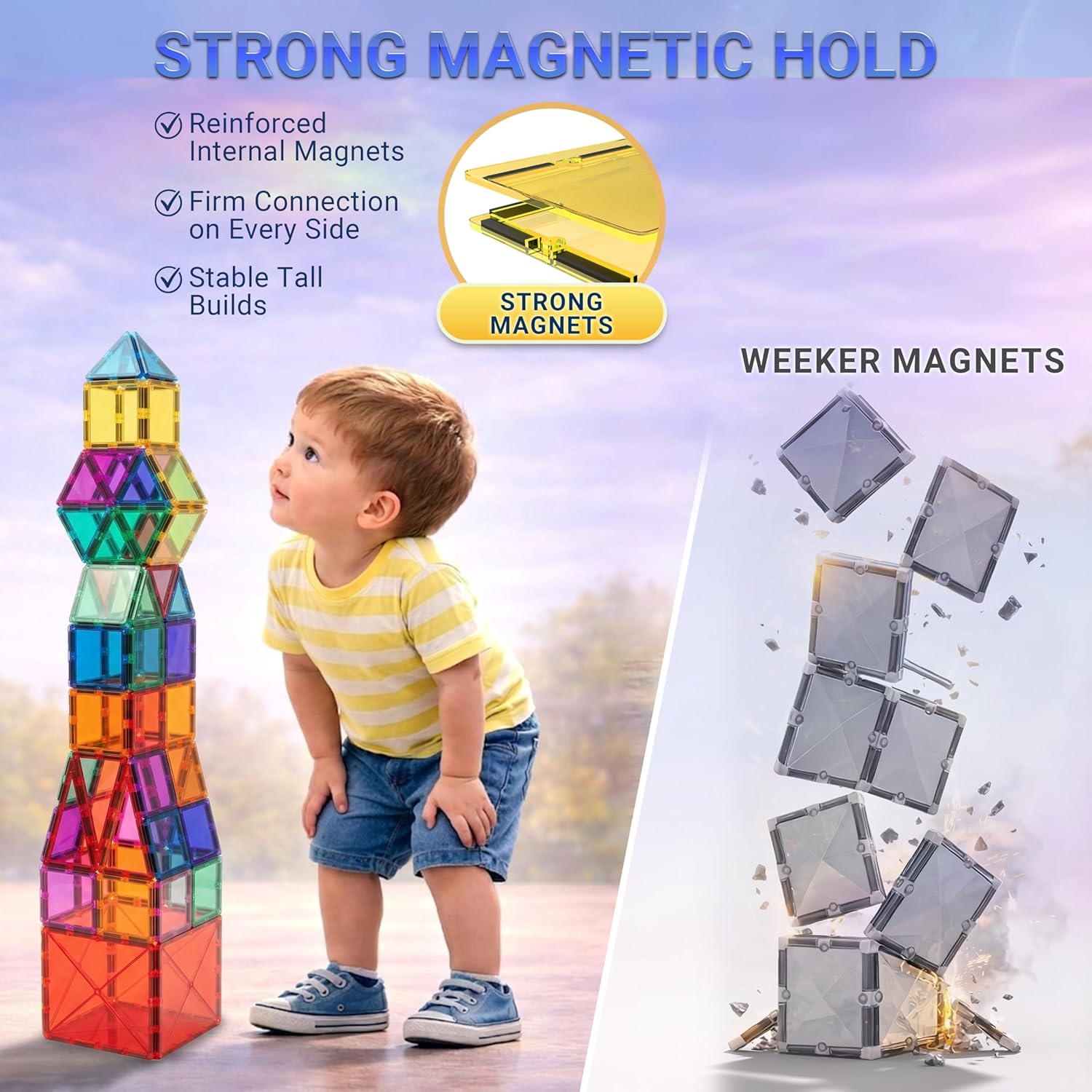 Desire Deluxe Magnetic Tiles Building Blocks Toy STEM Educational 57 PCS Multicolor New image 5