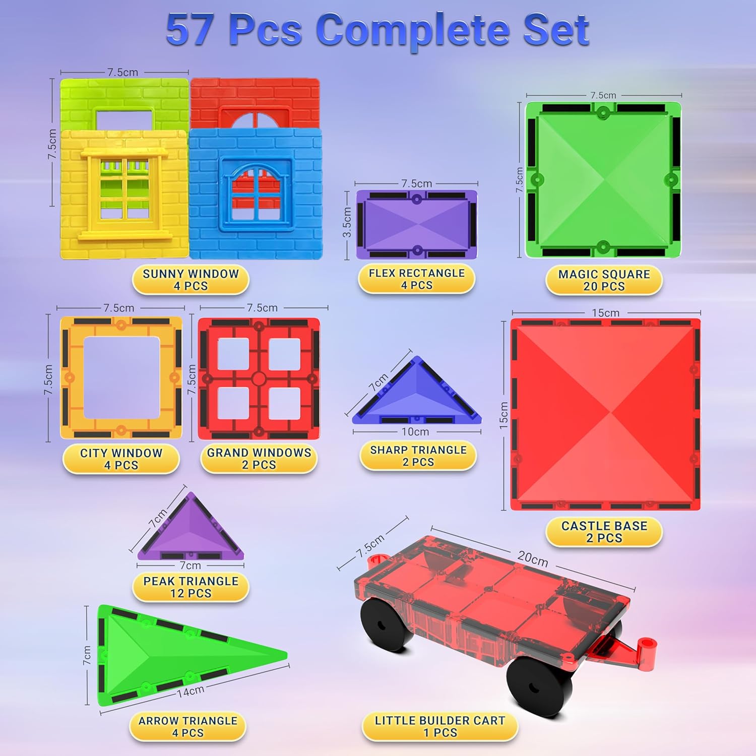 Desire Deluxe Magnetic Tiles Building Blocks Toy STEM Educational 57 PCS Multicolor New image 6