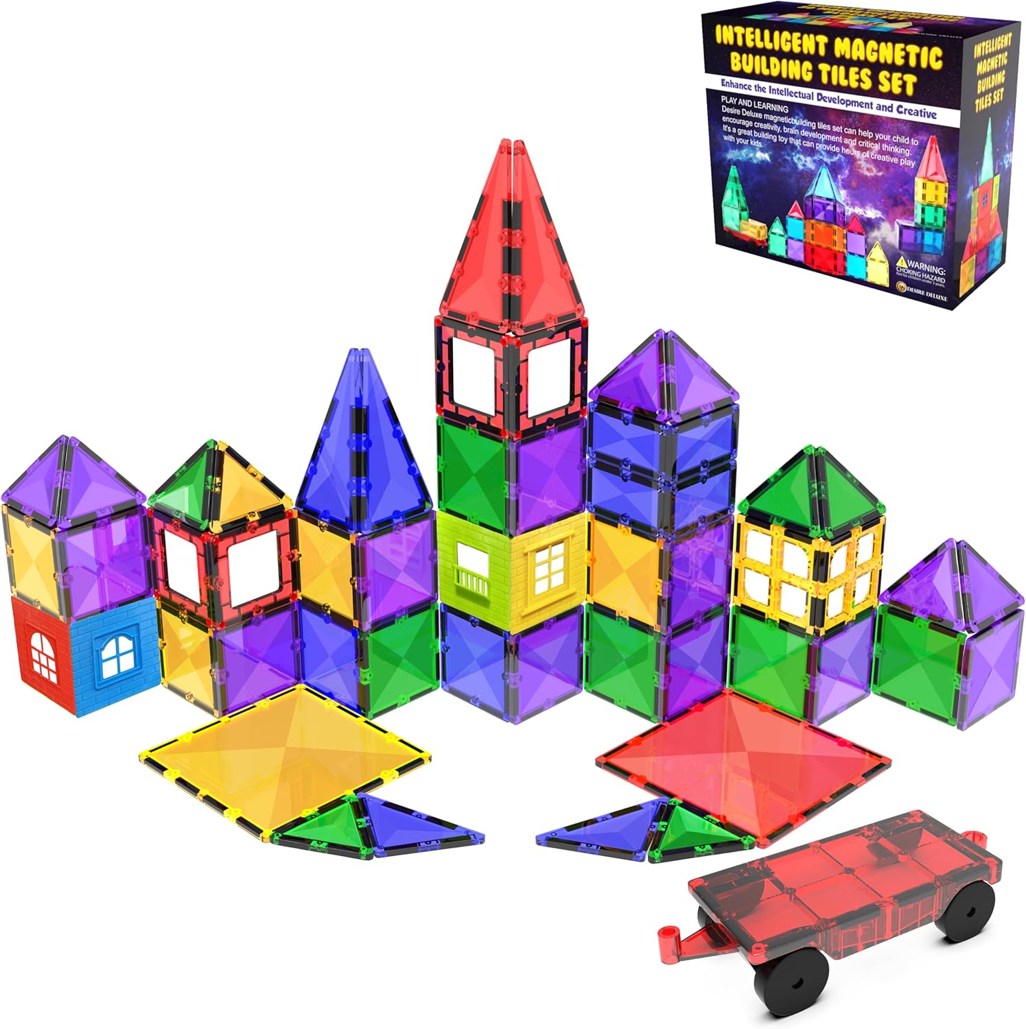 Desire Deluxe Magnetic Tiles Building Blocks Toy STEM Educational 57 PCS Multicolor New image 7