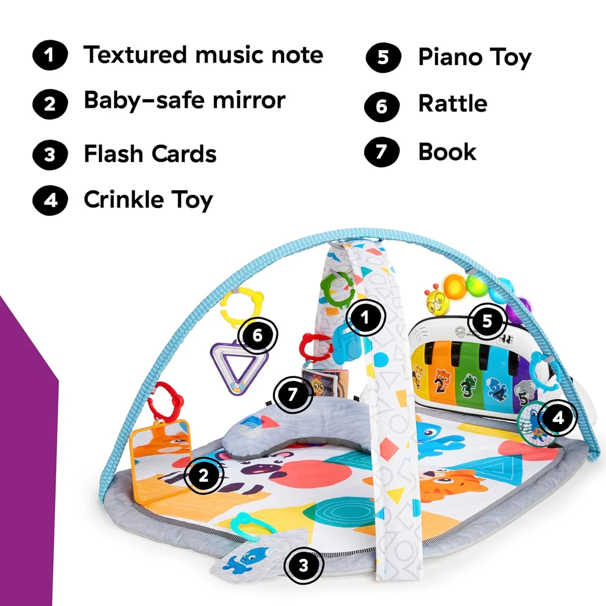Baby Einstein 4-in-1 Kickin' Tunes Music and Language Play Gym 11749 - 10 Piece Set Fabric/Plastic Kickin Tunes 4-in-1 Mat New image 6