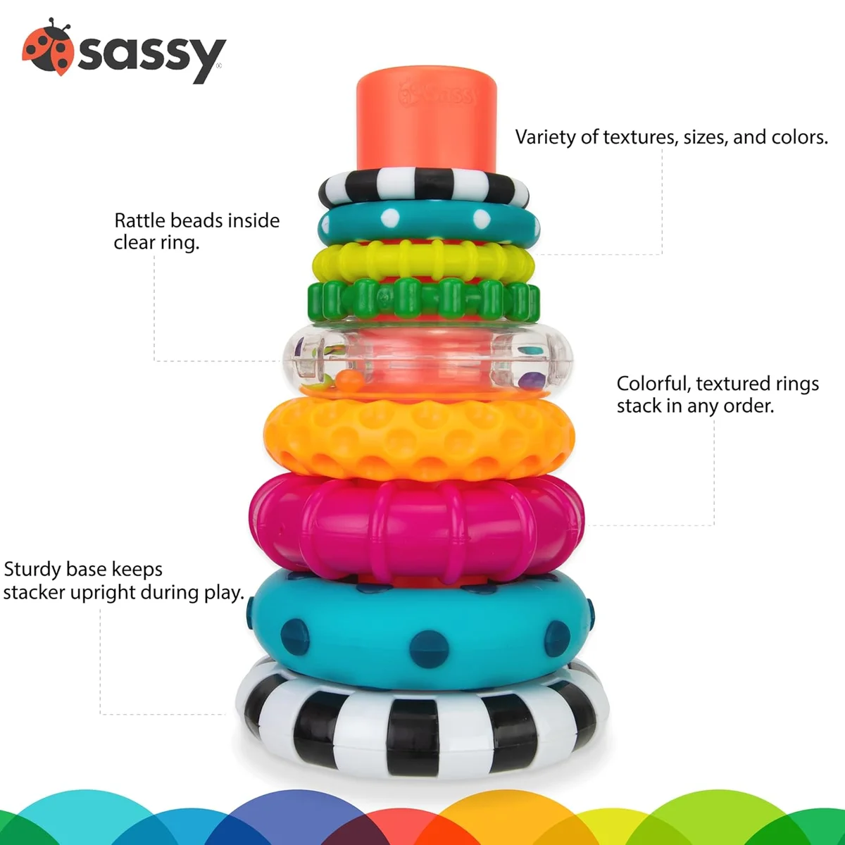 Sassy Stacks of Circles Stacking Ring STEM Learning Toy 9 Piece Set Multi New image 3