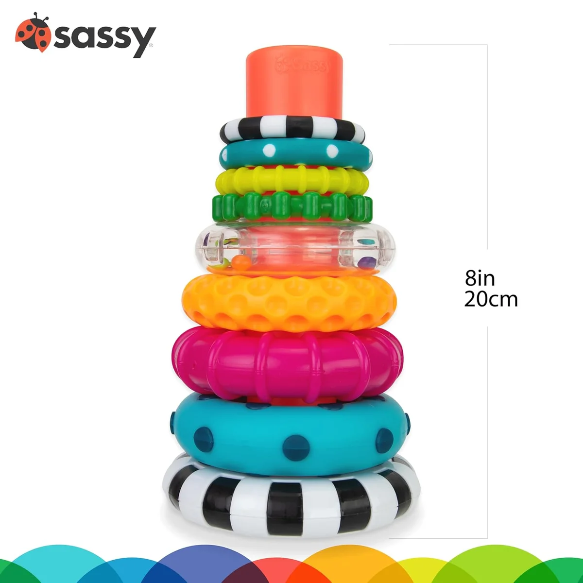Sassy Stacks of Circles Stacking Ring STEM Learning Toy 9 Piece Set Multi New image 4