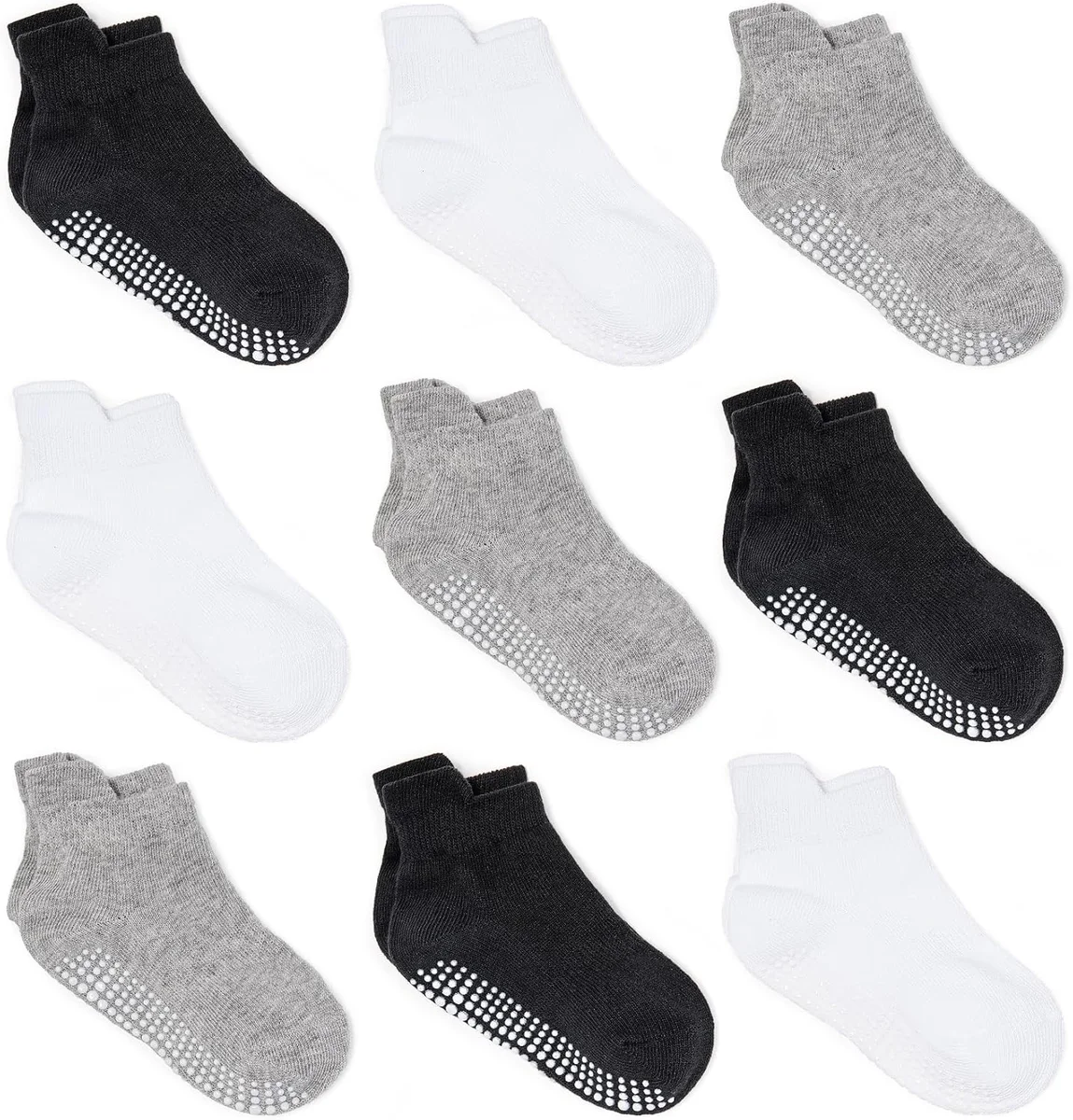 ZAPLES Baby Non Slip Grip Ankle Socks ZAPBGS190101 9-Pack Cotton Assorted - New