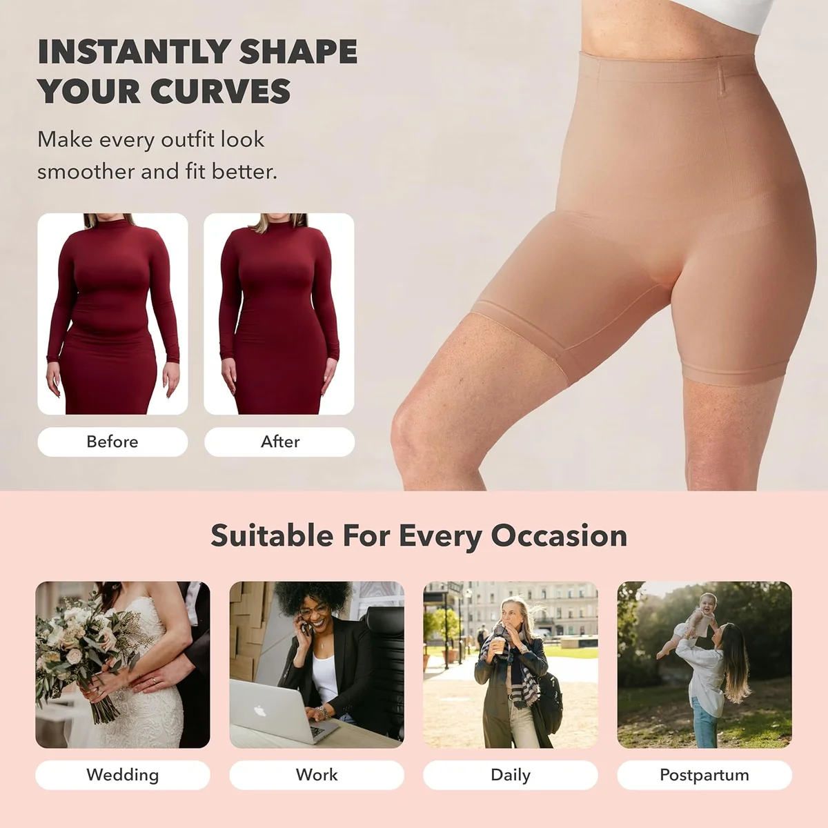 SHAPERMINT High-Waisted Shapewear Tummy Control Shorts 55021 Nylon Nude New image 4
