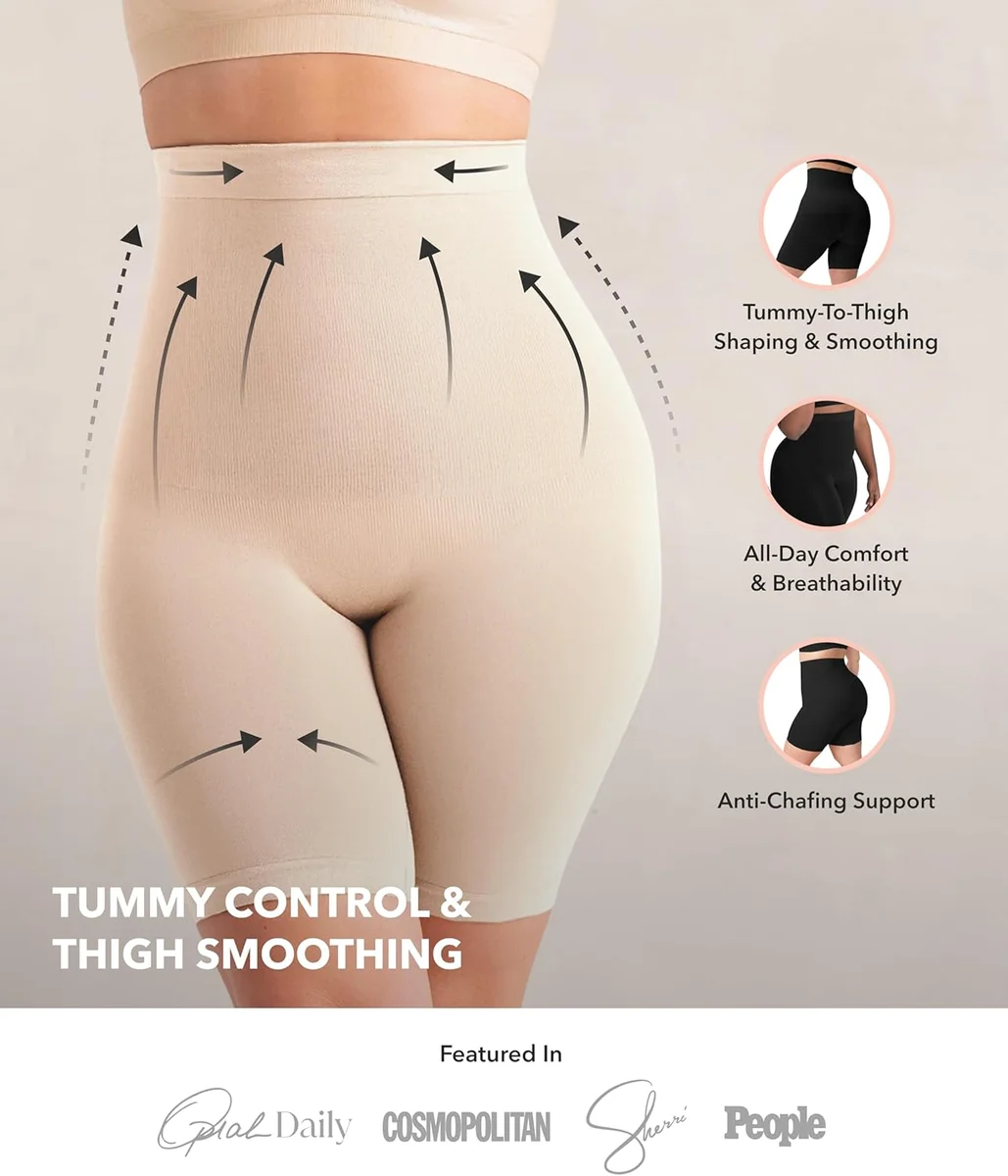 SHAPERMINT High-Waisted Shapewear Tummy Control Shorts 55021 Nylon Nude New image 2