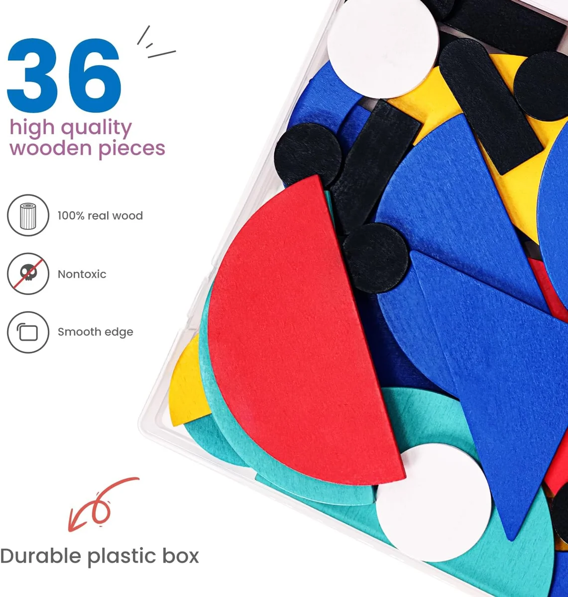 LiKee Open Ended Wooden Shape Puzzles 36 Blocks & 60 Cards Montessori Toys Multicolor New image 3