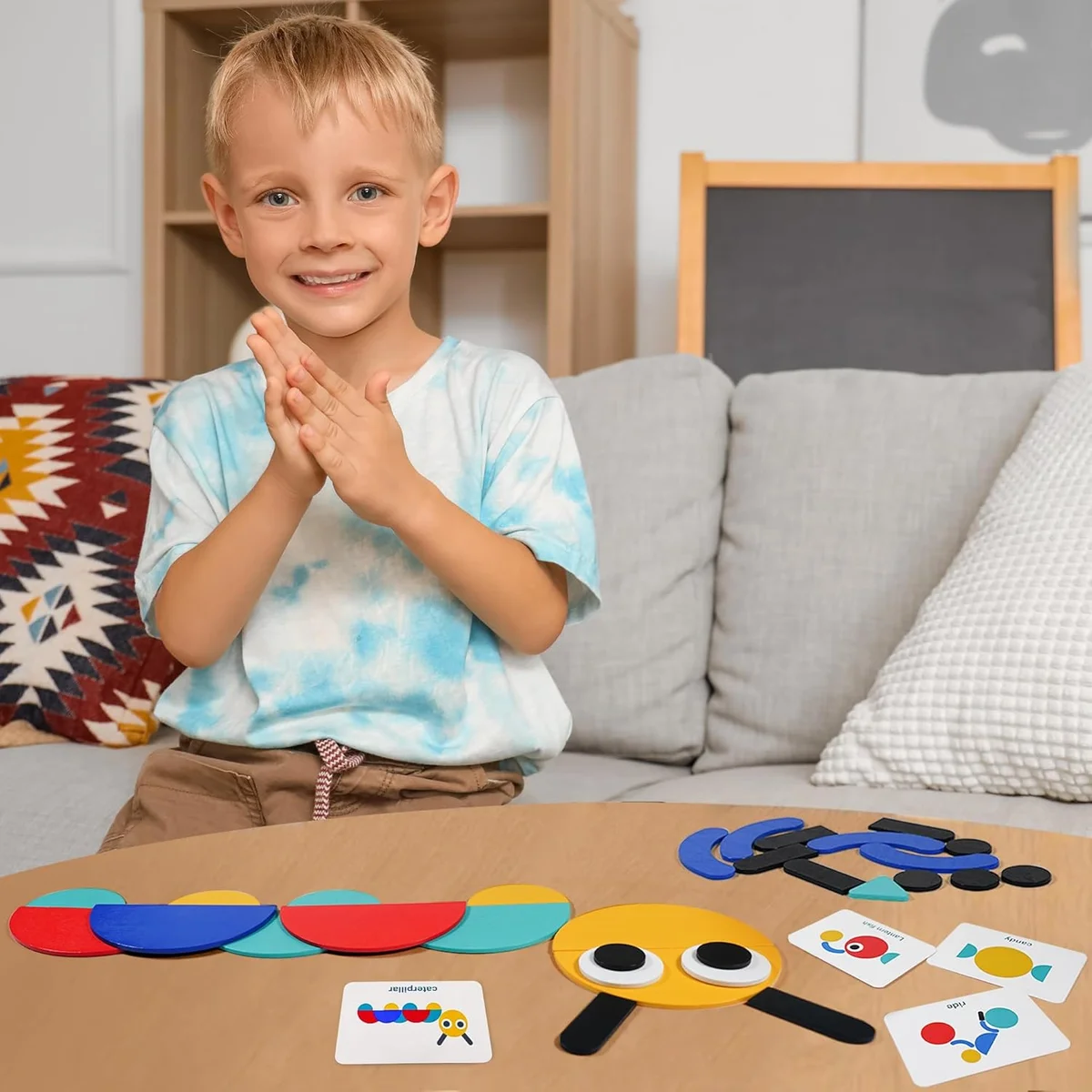 LiKee Open Ended Wooden Shape Puzzles 36 Blocks & 60 Cards Montessori Toys Multicolor New image 5