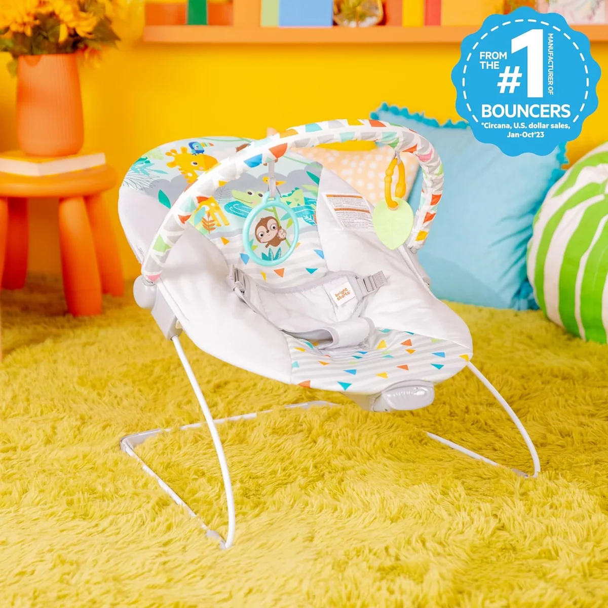 Bright Starts Baby Bouncer Soothing Vibrations Infant Seat 12204 0-6 Months Up to 20 lbs Removable Toy Bar New image 2