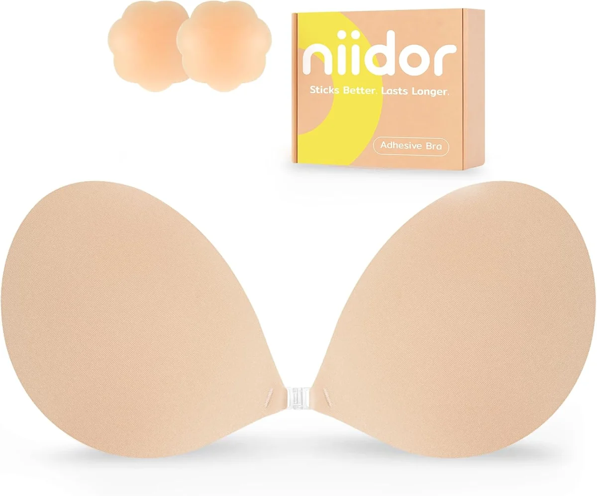Niidor Adhesive Bra Strapless Push Up Silicone Bra Multiple Sizes Nude New