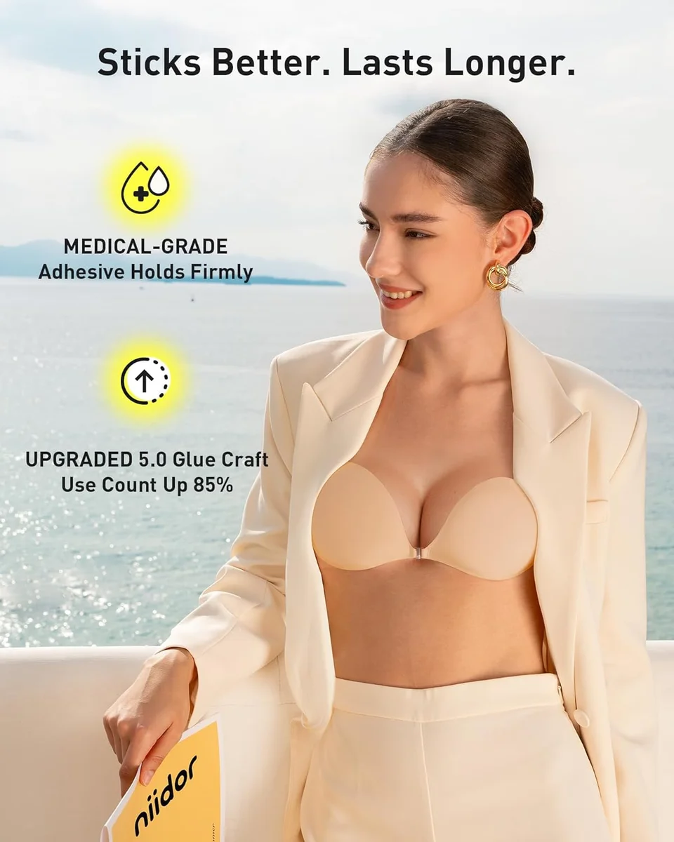 Niidor Adhesive Bra Strapless Push Up Silicone Bra Multiple Sizes Nude New image 2