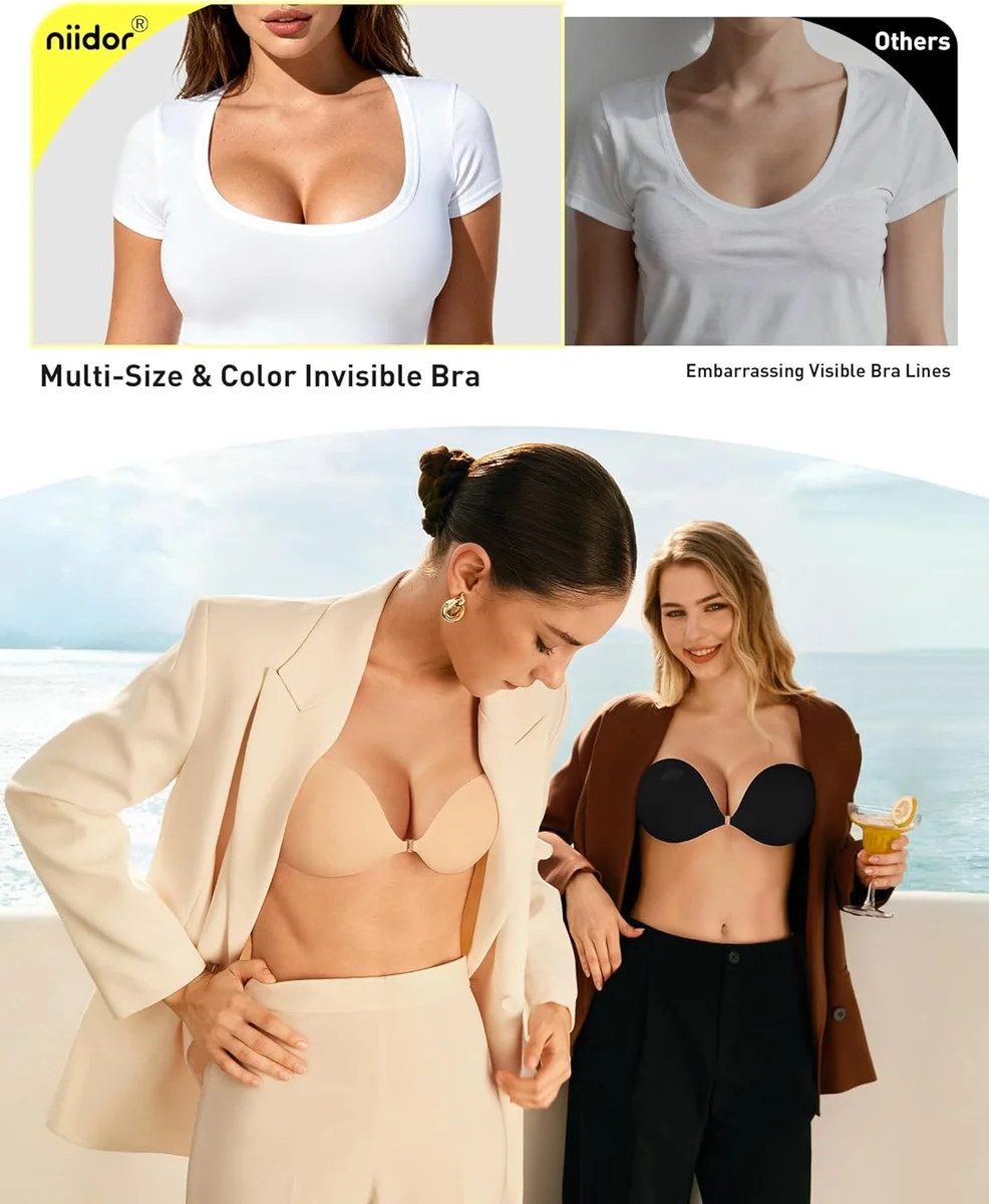 Niidor Adhesive Bra Strapless Push Up Silicone Bra Multiple Sizes Nude New image 3