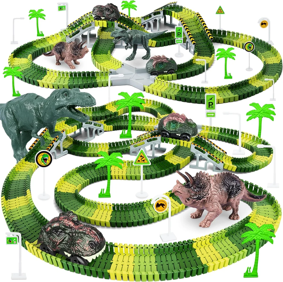 Toyk Dinosaur Toys Create A Dinosaur World Road Race 252 Pieces Green New