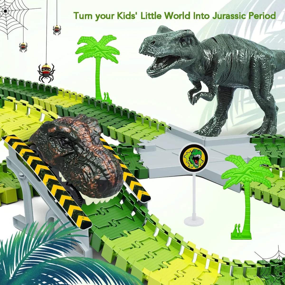 Toyk Dinosaur Toys Create A Dinosaur World Road Race 252 Pieces Green New image 5