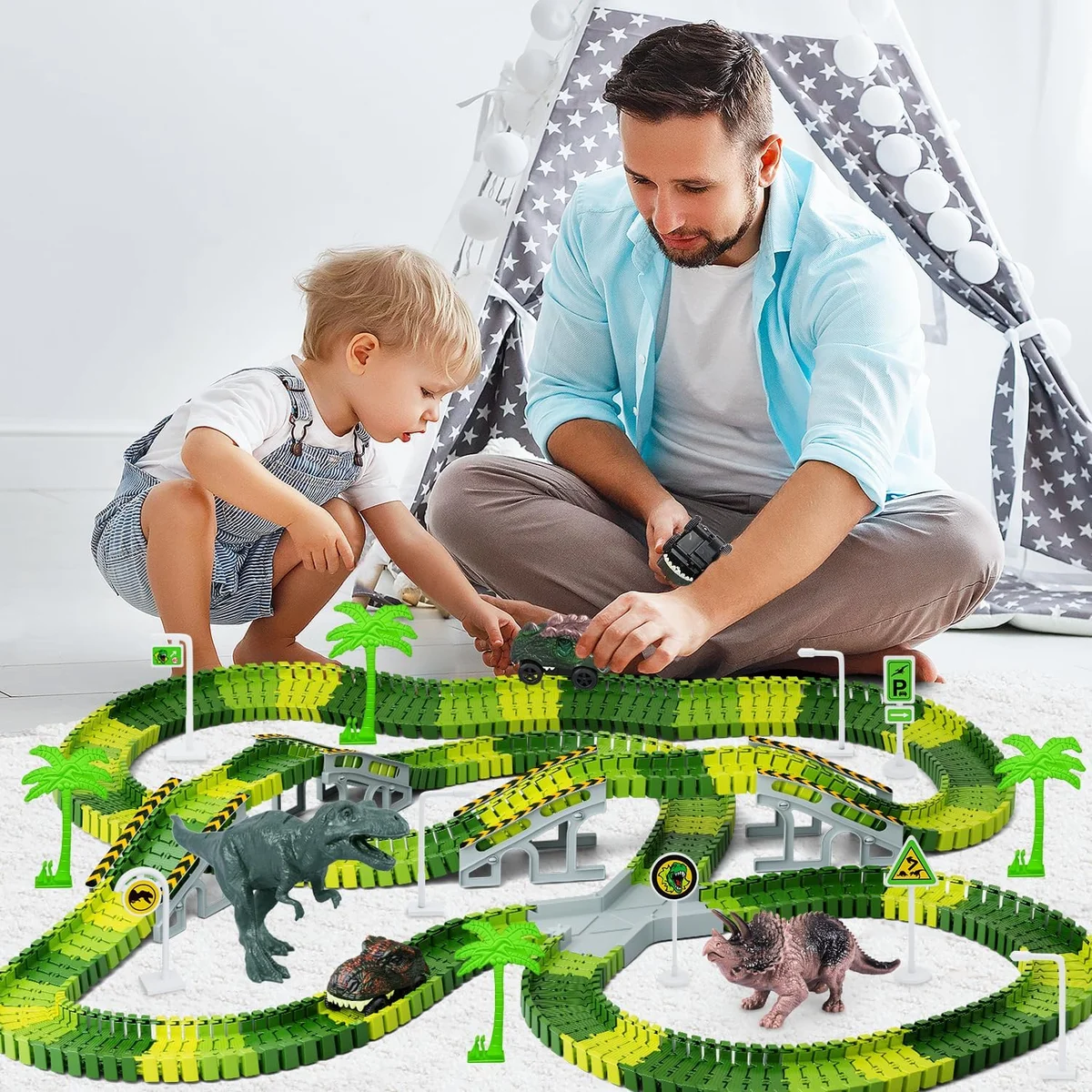 Toyk Dinosaur Toys Create A Dinosaur World Road Race 252 Pieces Green New image 7