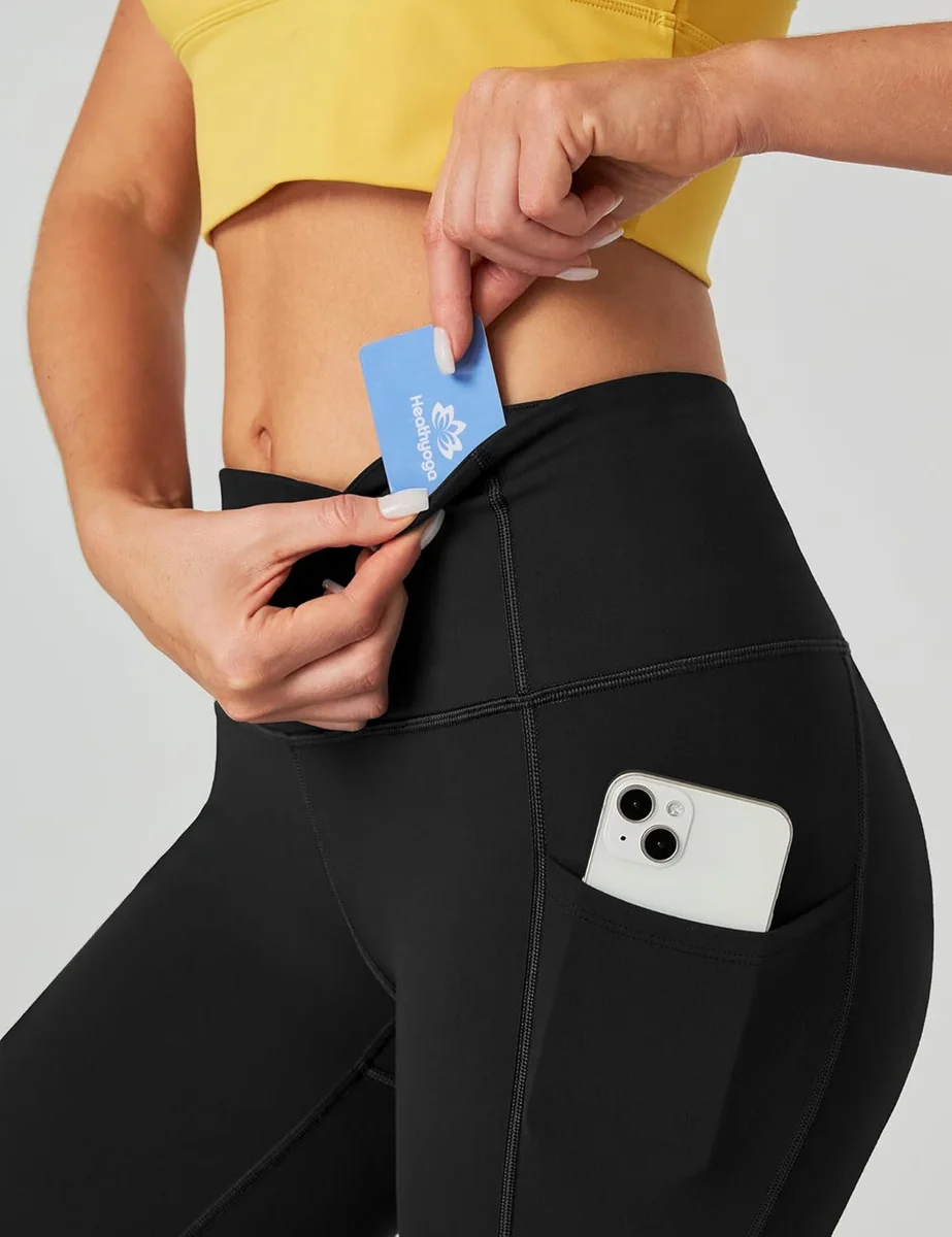 Heathyoga Capri Leggings for Women High Waisted Tummy Control Black X-Large New image 3