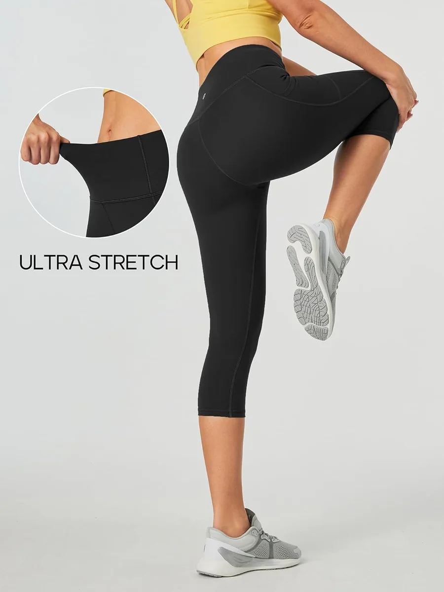 Heathyoga Capri Leggings for Women High Waisted Tummy Control Black X-Large New image 4