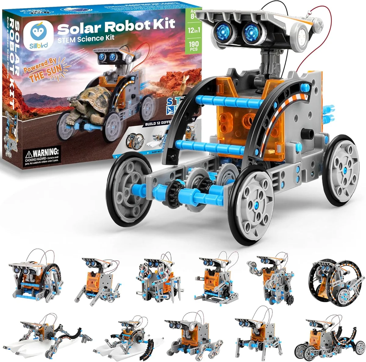 Sillbird 12-in-1 Solar Robot Building Kit US-SB-SolarRobot Educational STEM Toy 190 Pieces Blue/Grey New