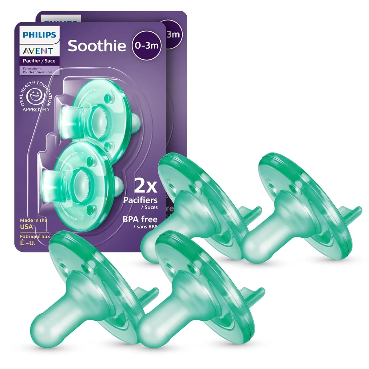 Philips Avent Soothie Baby Pacifiers SCF190/41 100% Silicone 0-3 Months Green New