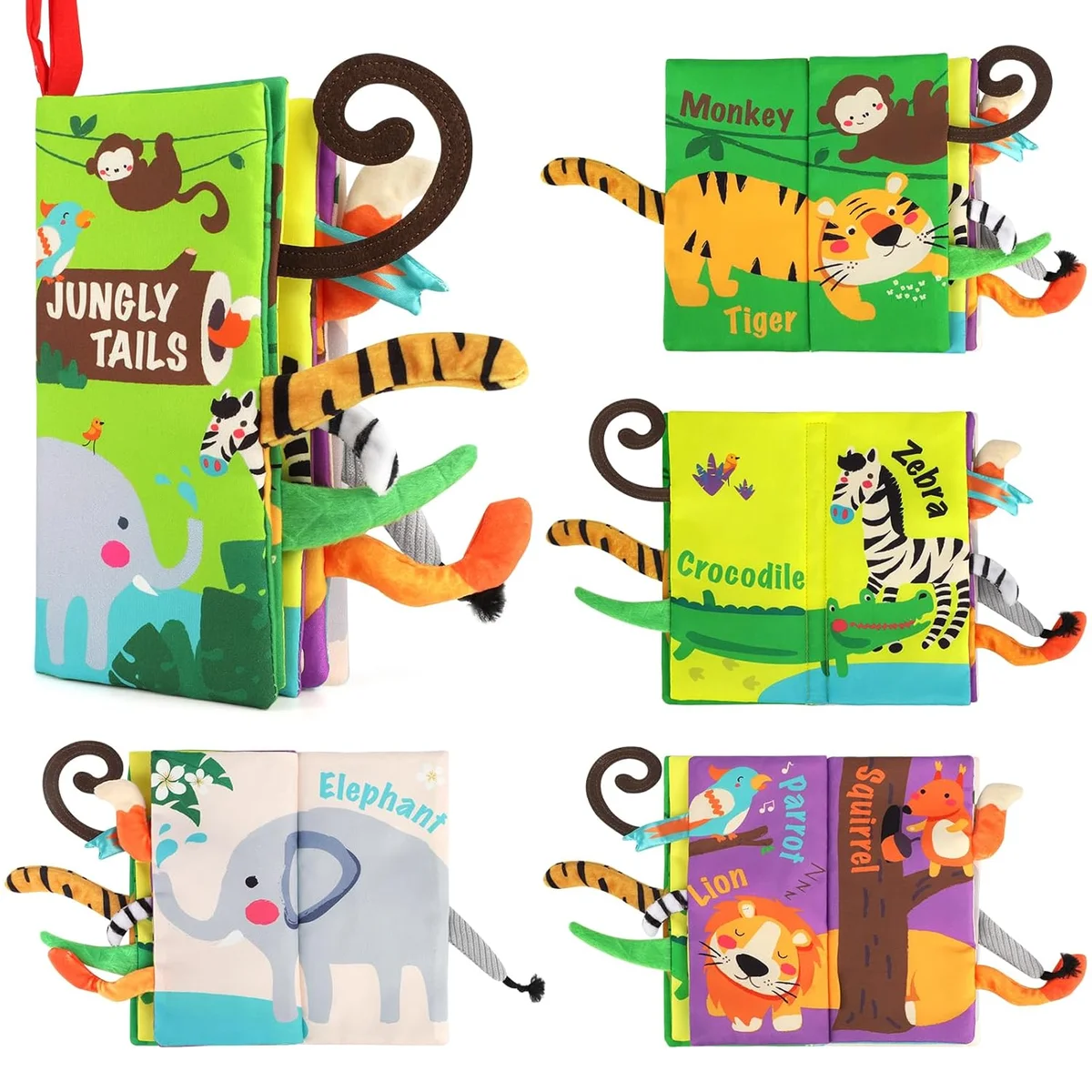 beiens Baby Books Toys Touch and Feel Crinkle Cloth Book MR Interactive Soft Toys Jungle Tails-1 Book New