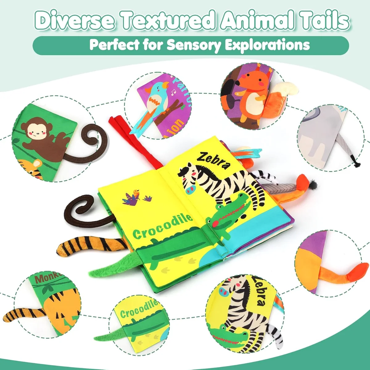 beiens Baby Books Toys Touch and Feel Crinkle Cloth Book MR Interactive Soft Toys Jungle Tails-1 Book New image 2