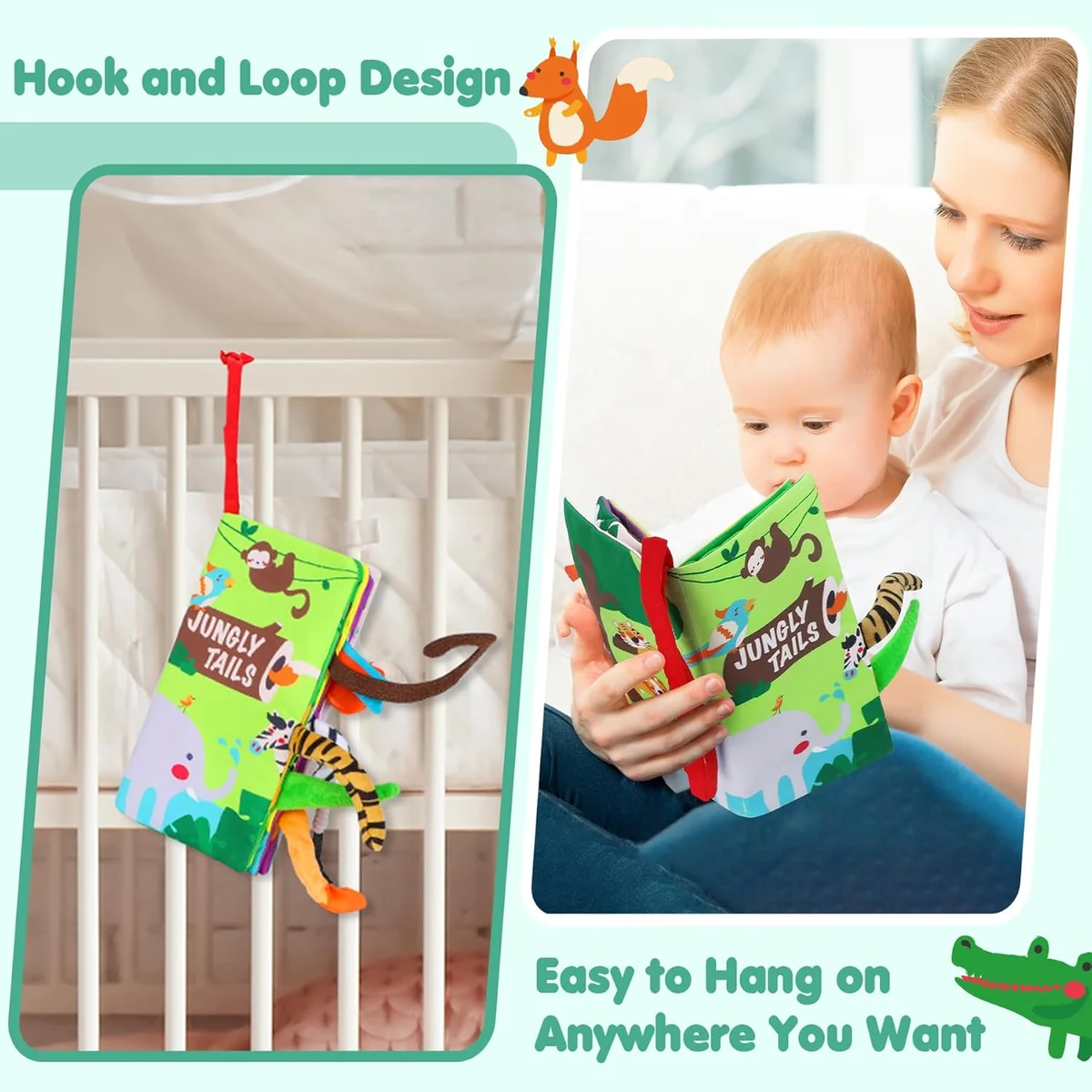 beiens Baby Books Toys Touch and Feel Crinkle Cloth Book MR Interactive Soft Toys Jungle Tails-1 Book New image 5