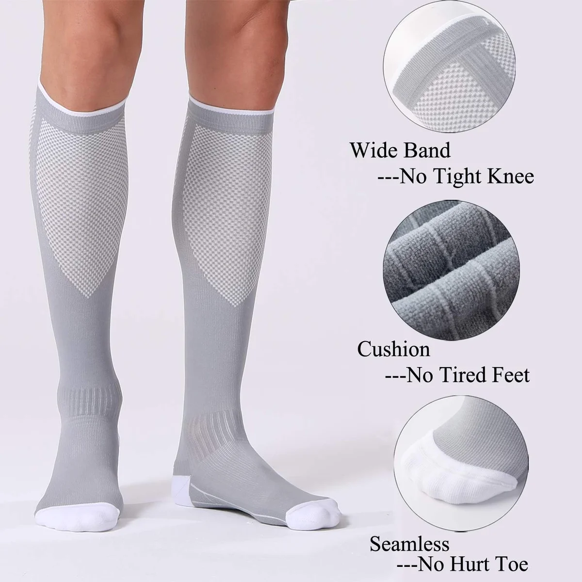 FITRELL Compression Socks for Women and Men 20-30mmHg Knee Length Black+White+Grey New image 5