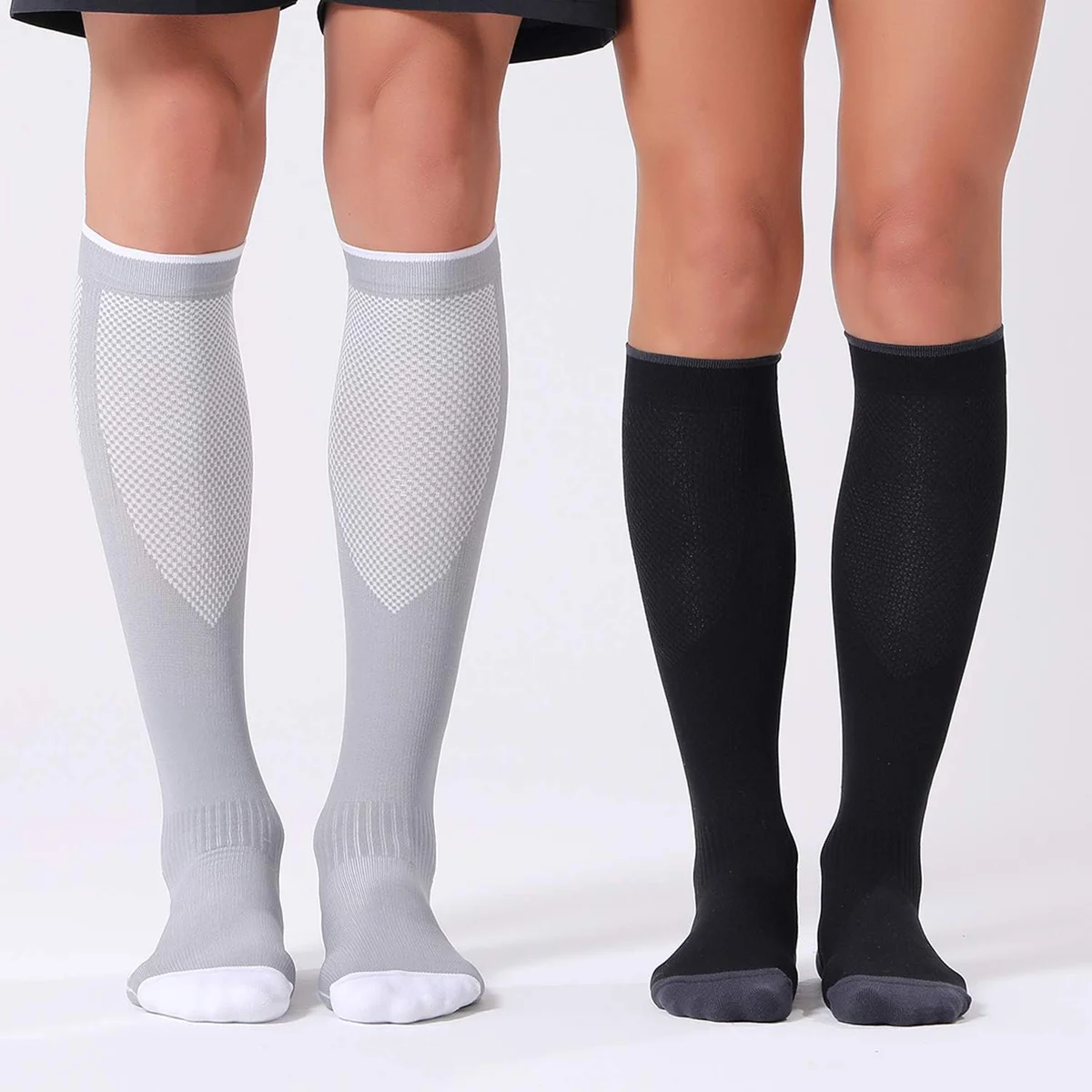 FITRELL Compression Socks for Women and Men 20-30mmHg Knee Length Black+White+Grey New image 6