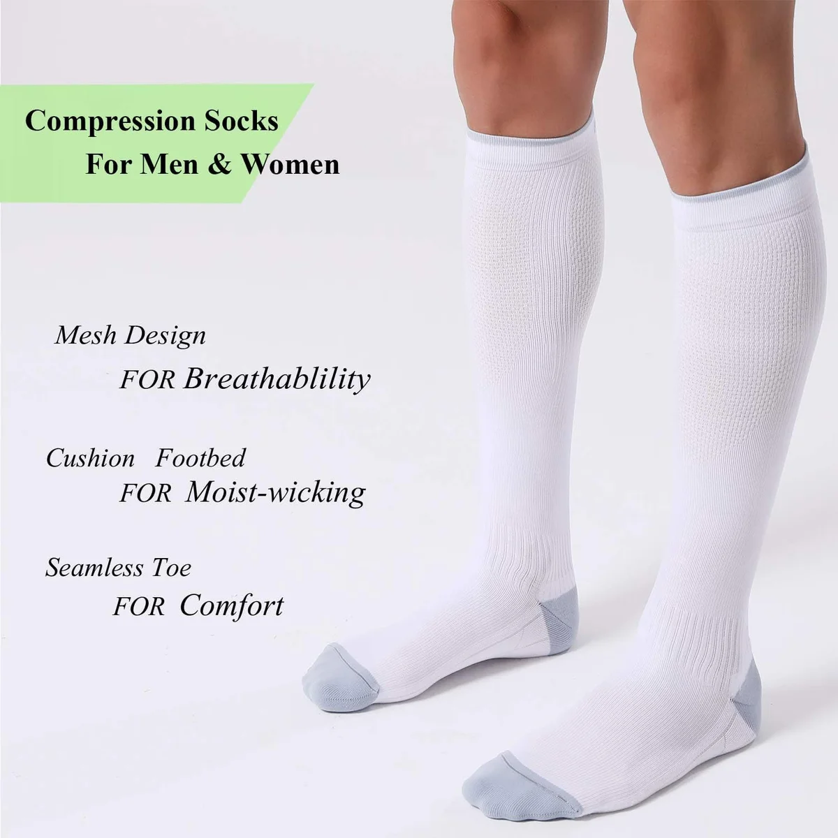 FITRELL Compression Socks for Women and Men 20-30mmHg Knee Length Black+White+Grey New image 2