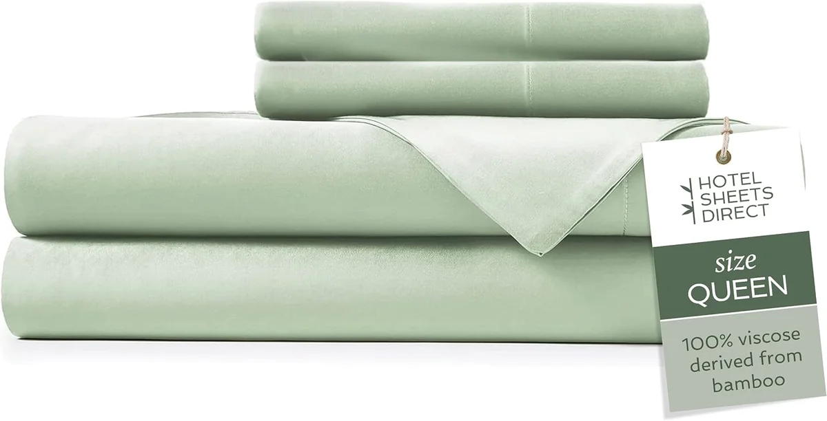 Hotel Sheets Direct 4 Piece Bed Sheet Set Queen Size 100% Viscose Derived from Bamboo Light Green New