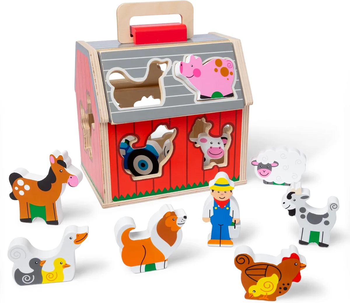Melissa & Doug Take-Along Wooden Toy Barn Model 30149 11-Pc Set with Farm Animals Wood New