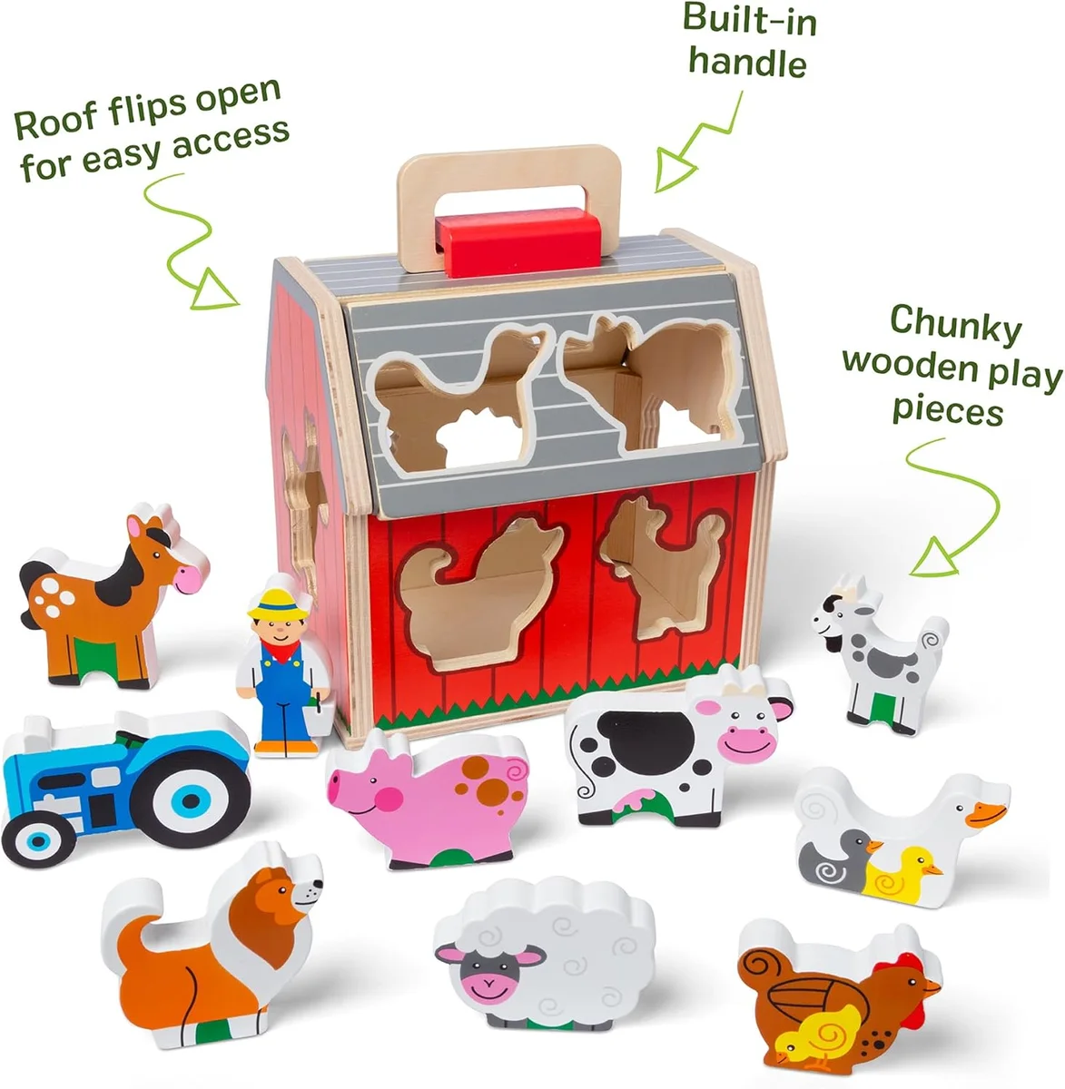 Melissa & Doug Take-Along Wooden Toy Barn Model 30149 11-Pc Set with Farm Animals Wood New image 3