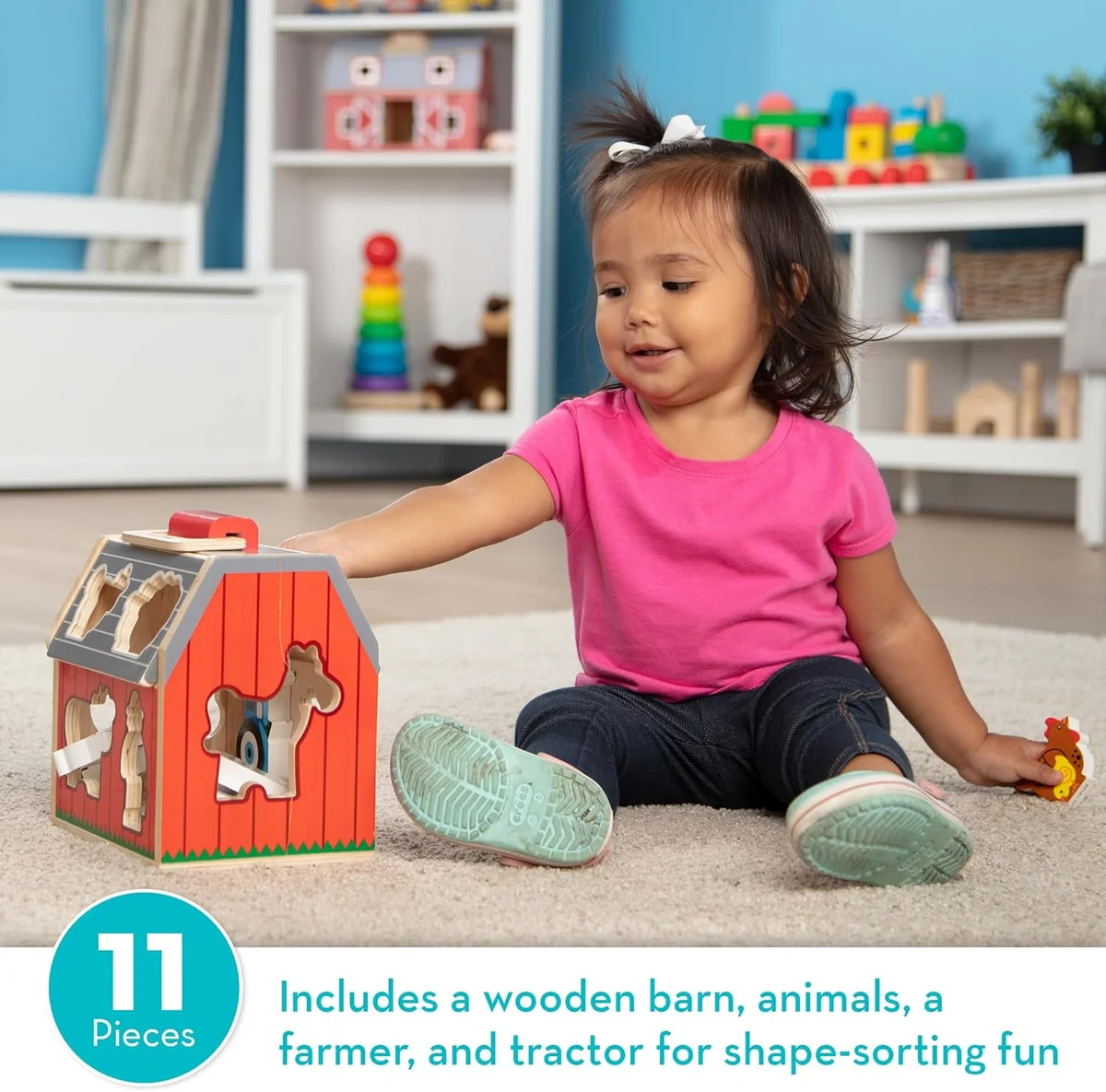 Melissa & Doug Take-Along Wooden Toy Barn Model 30149 11-Pc Set with Farm Animals Wood New image 5