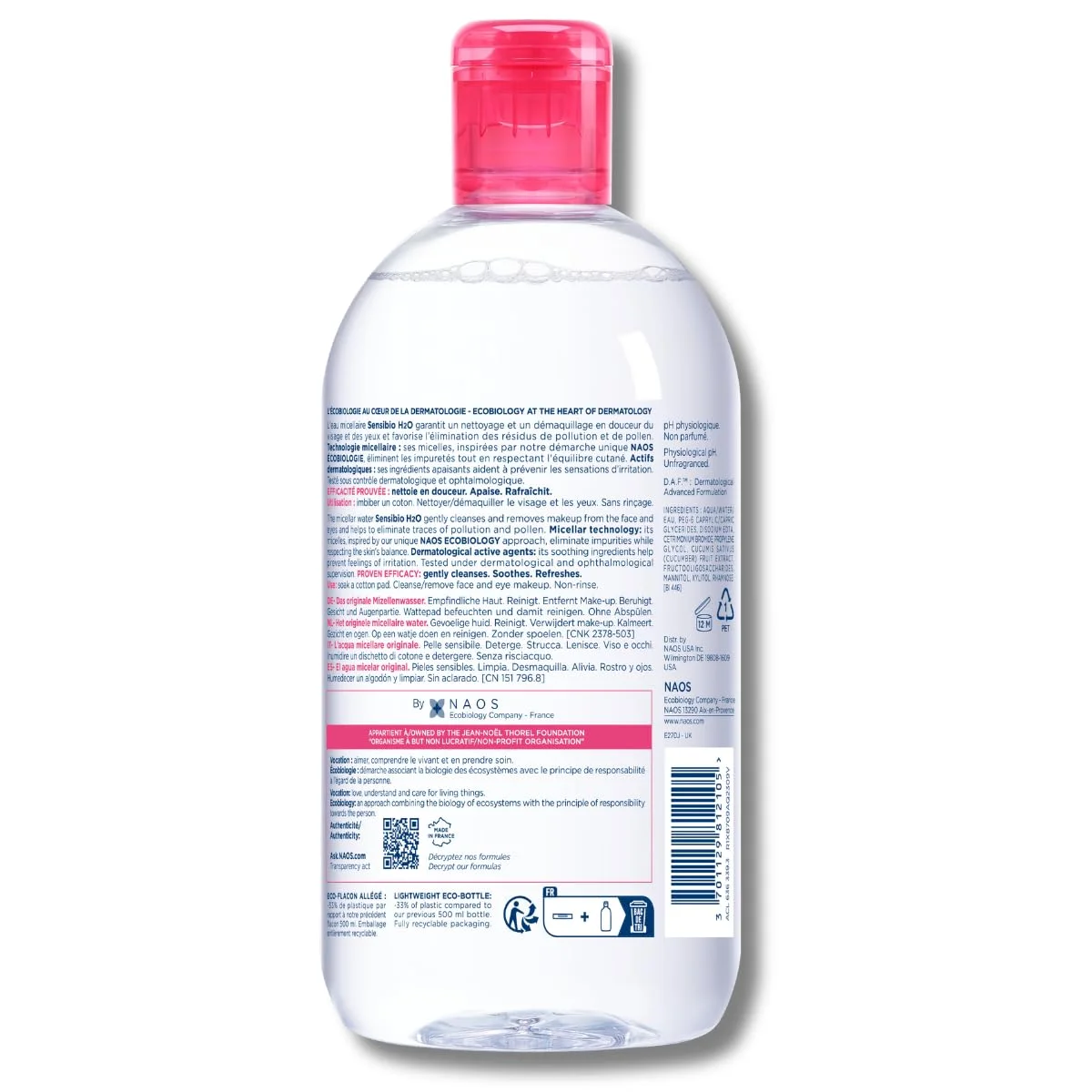 Bioderma Sensibio H2O Micellar Water Makeup Remover Cleanser 500ml Fragrance-Free New image 3