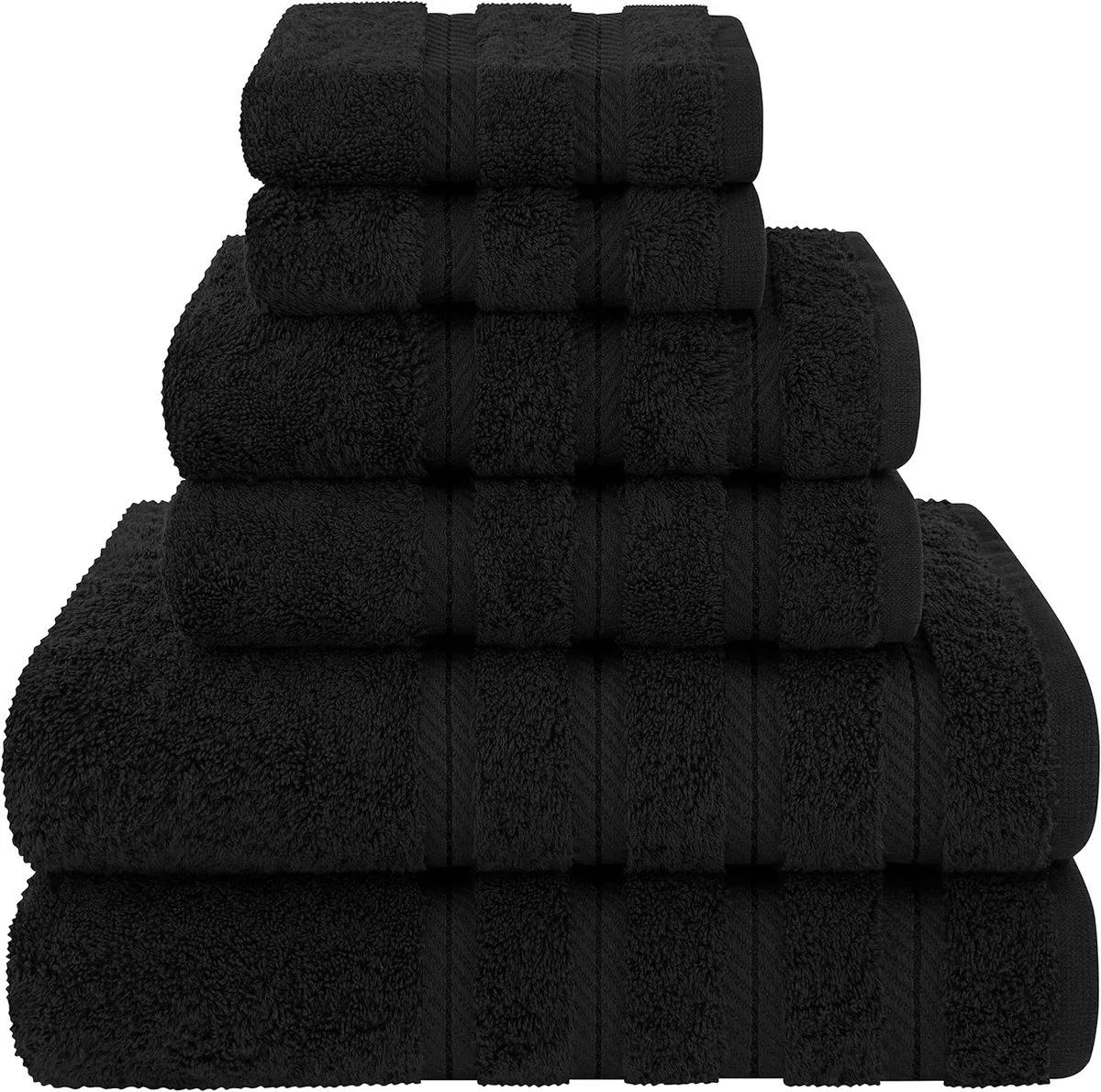 American Soft Linen Luxury 6 Piece Towel Set 600 GSM Cotton Black New