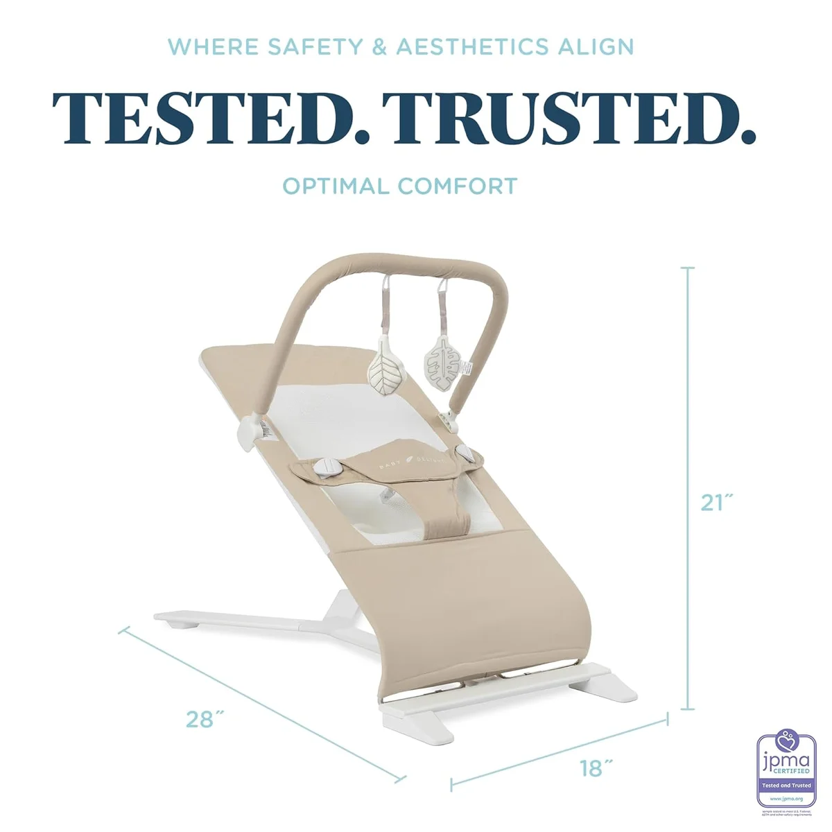 Baby Delight Alpine Deluxe Portable Bouncer BD05550 0-6 Months 100% GOTS Certified Cotton Organic Oat New image 4